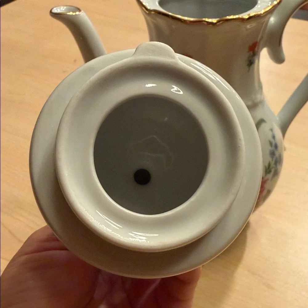Vintage European Floral Coffee/Tea Pot with Gold Trim 10” tall